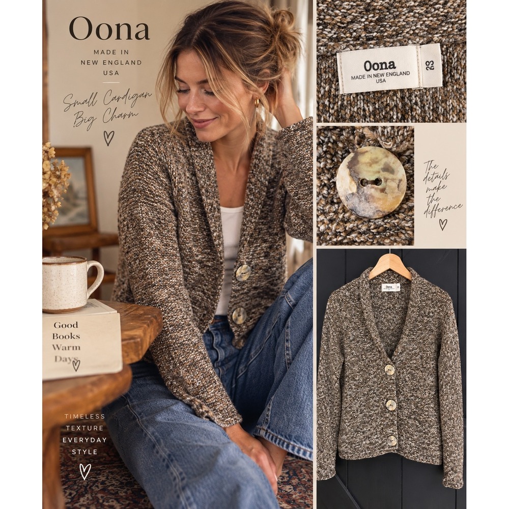 Oona Marled Knit Shawl Collar Cardigan Sweater Brown Size S Made New England USA